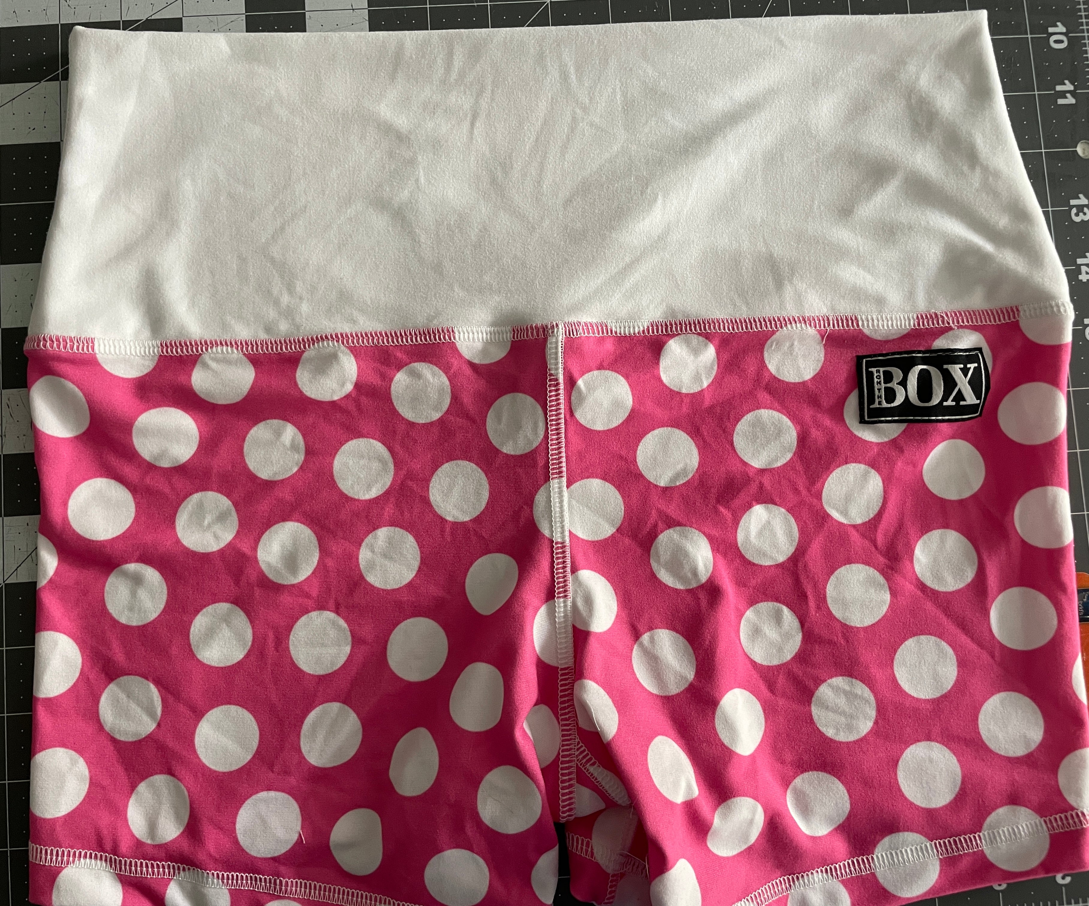 DOTS ON PINK 4"inseam LARGE HIGH WAIST -SAMPLE SHORT- OG Fabric
