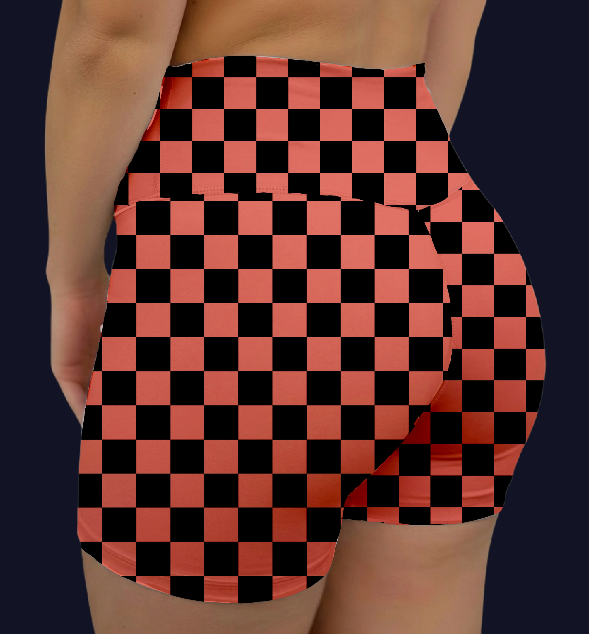 Coral Check Midrise Shorts No Pockets