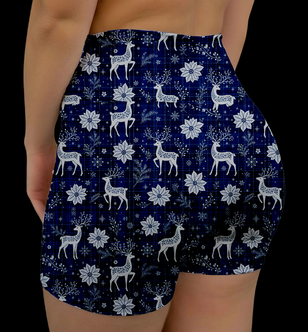 Blue Deer Plaid Midrise Shorts No Pockets