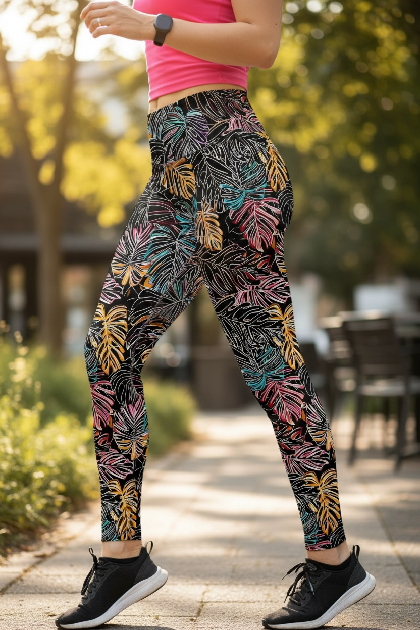 Palm Leaf Hero Leggings With Pockets