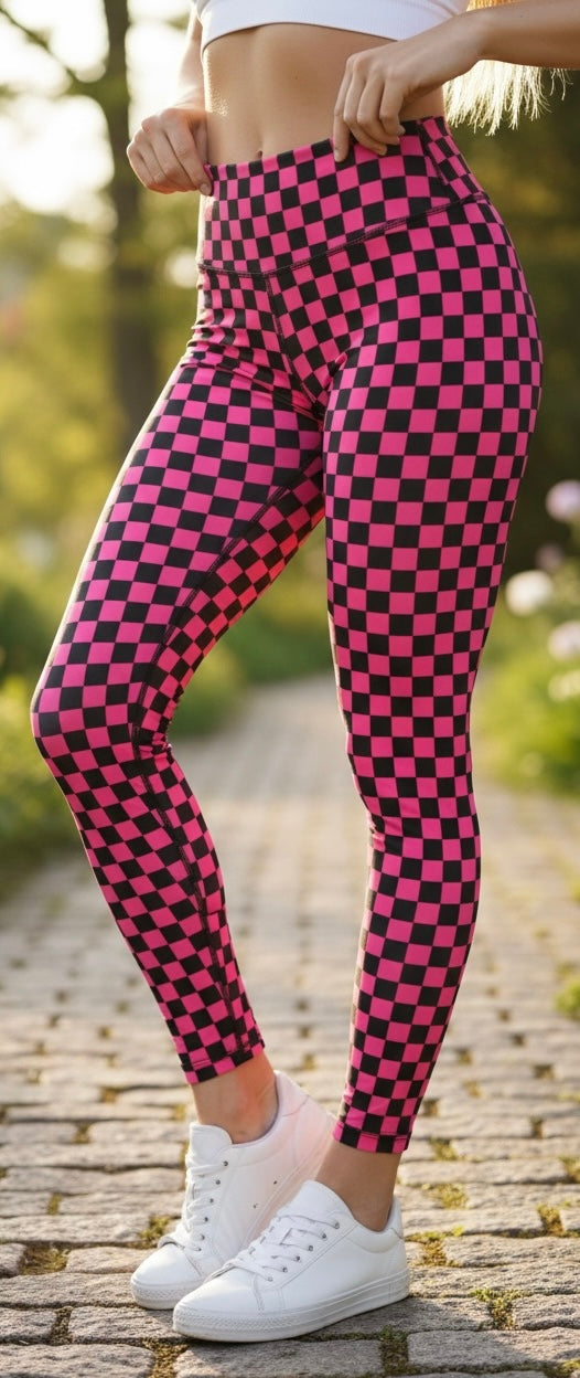 Hot Pink Check ROK Leggings With Pockets
