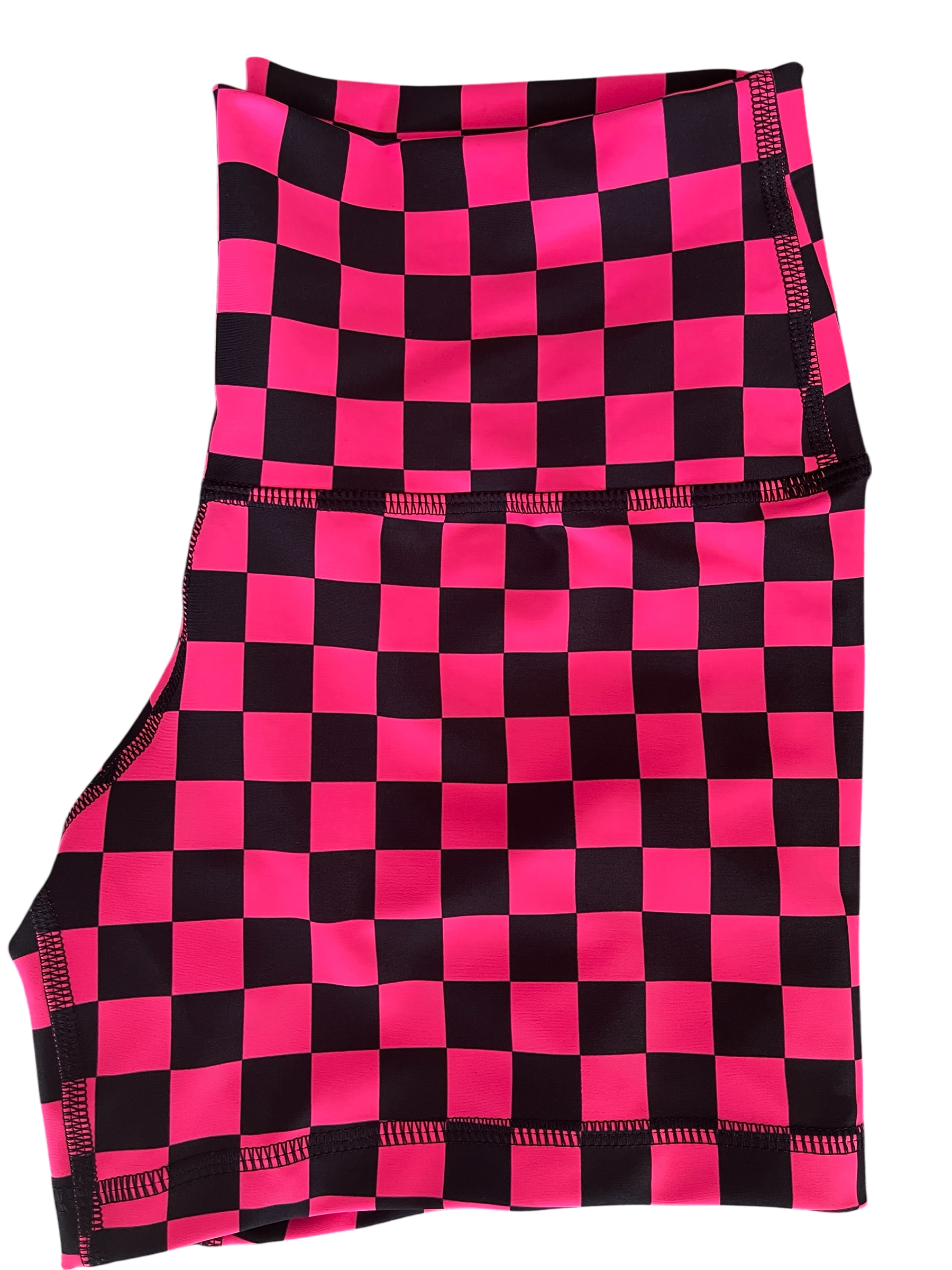 Hot Pink Check Midrise Shorts No Pockets