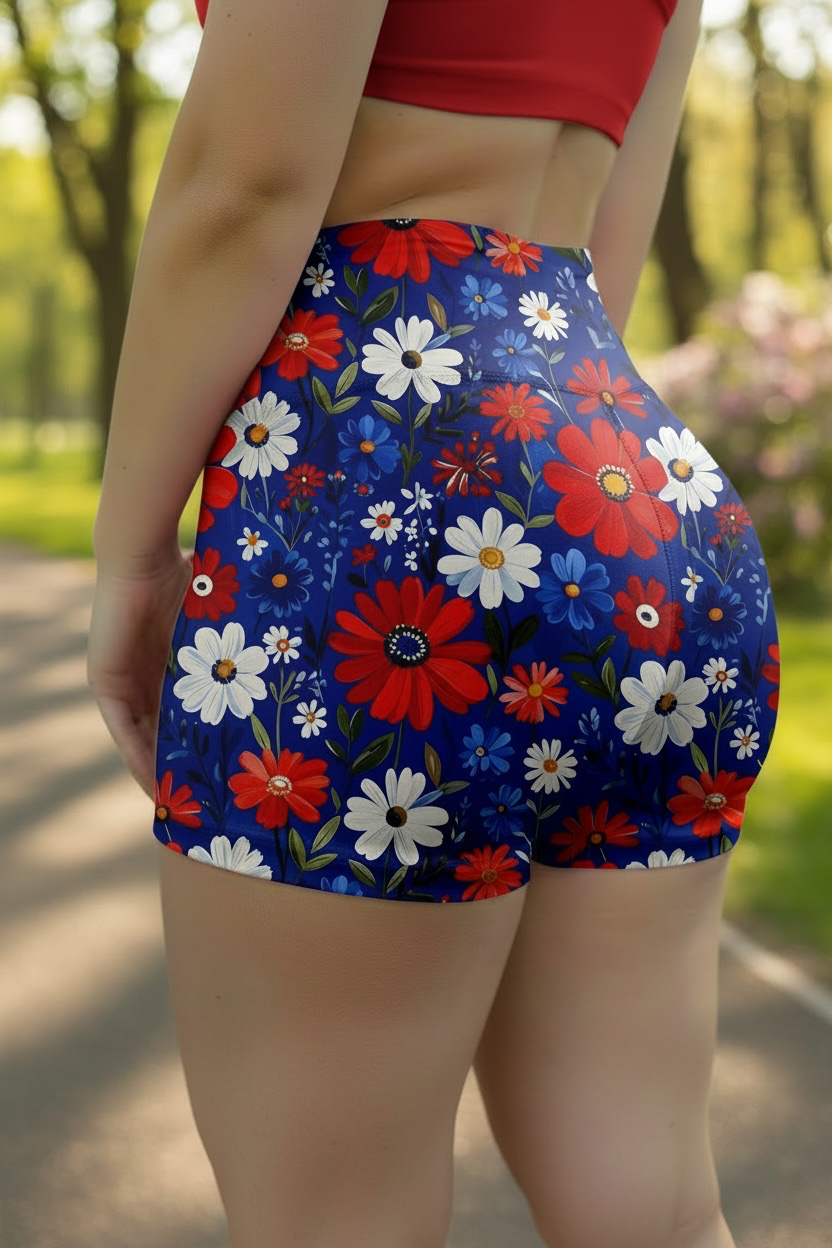Floral USA Midrise Shorts No Pockets