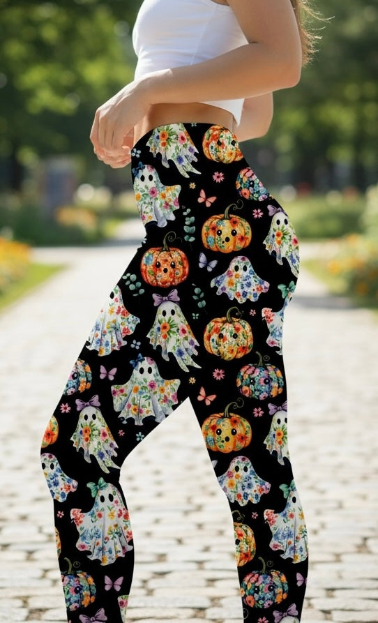 Floral Ghost ROK Leggings With Pockets