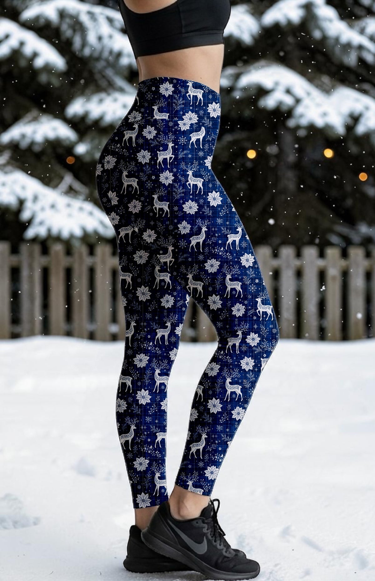 Blue Deer Plaid ROK Leggings No Pockets