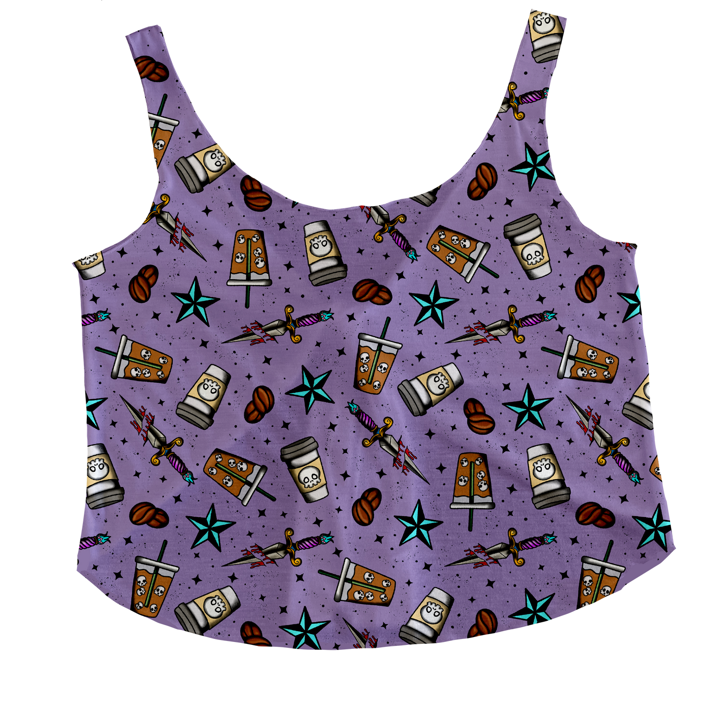 Death by Coffee (purple) Tieback Tank