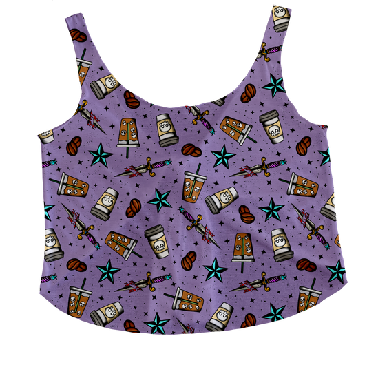 Death by Coffee (purple) Tieback Tank