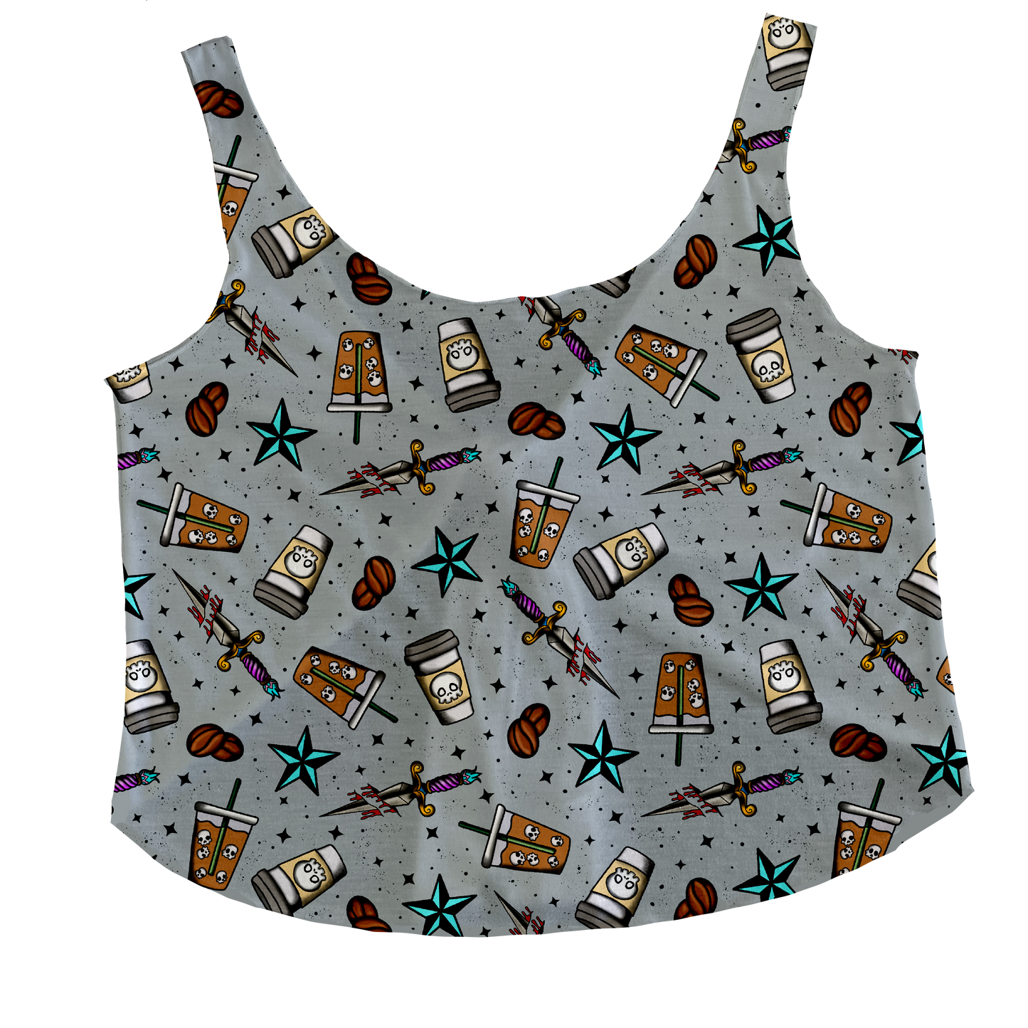 Death by Coffee (gray) Tieback Tank