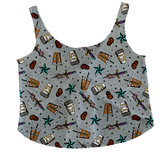 Death by Coffee (gray) Tieback Tank