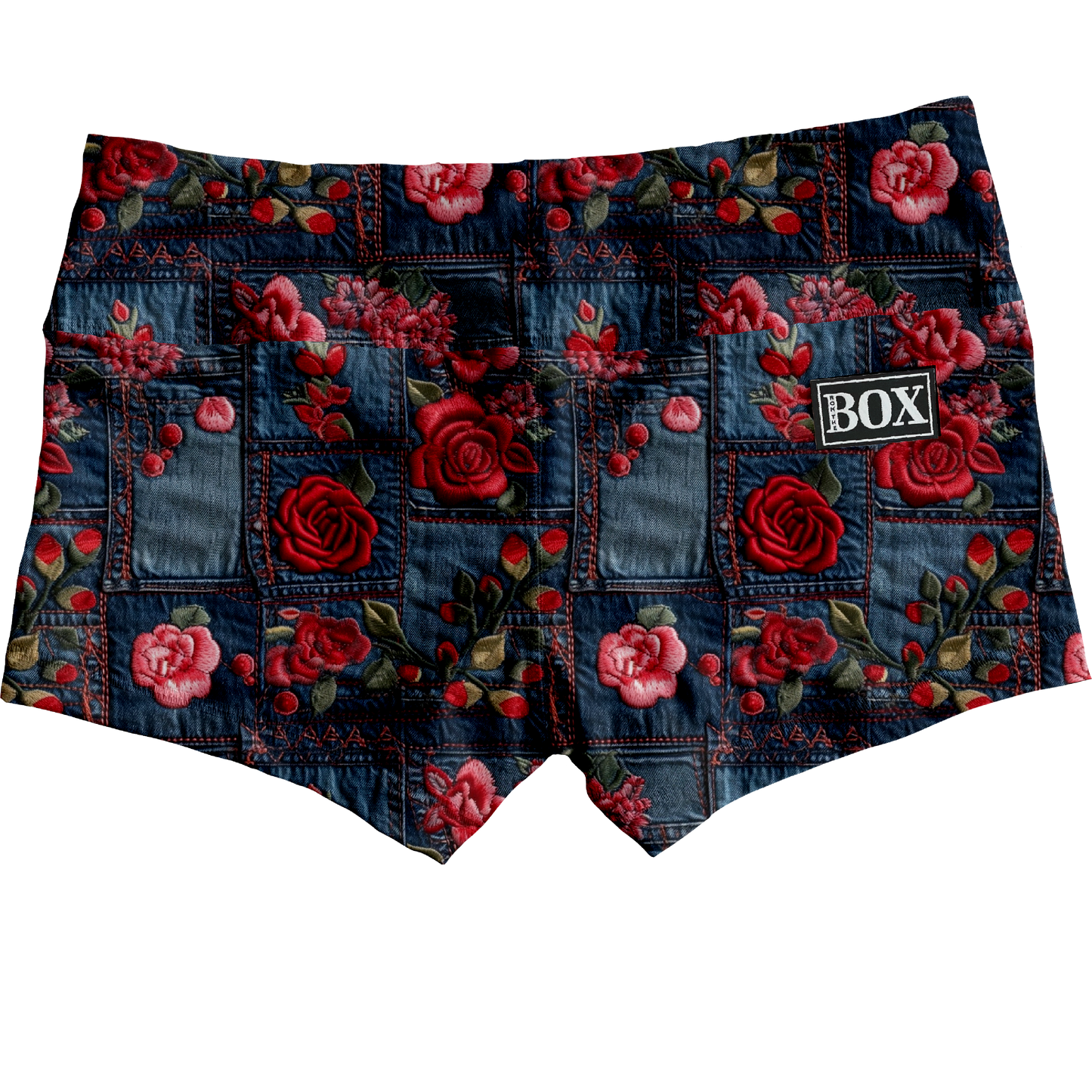 Blue Jean Red Roses Shorts