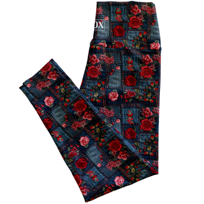 Blue Jean Red Roses Regular Rise Leggings