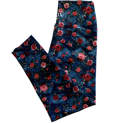 Blue Jean pink Roses Regular Rise Leggings