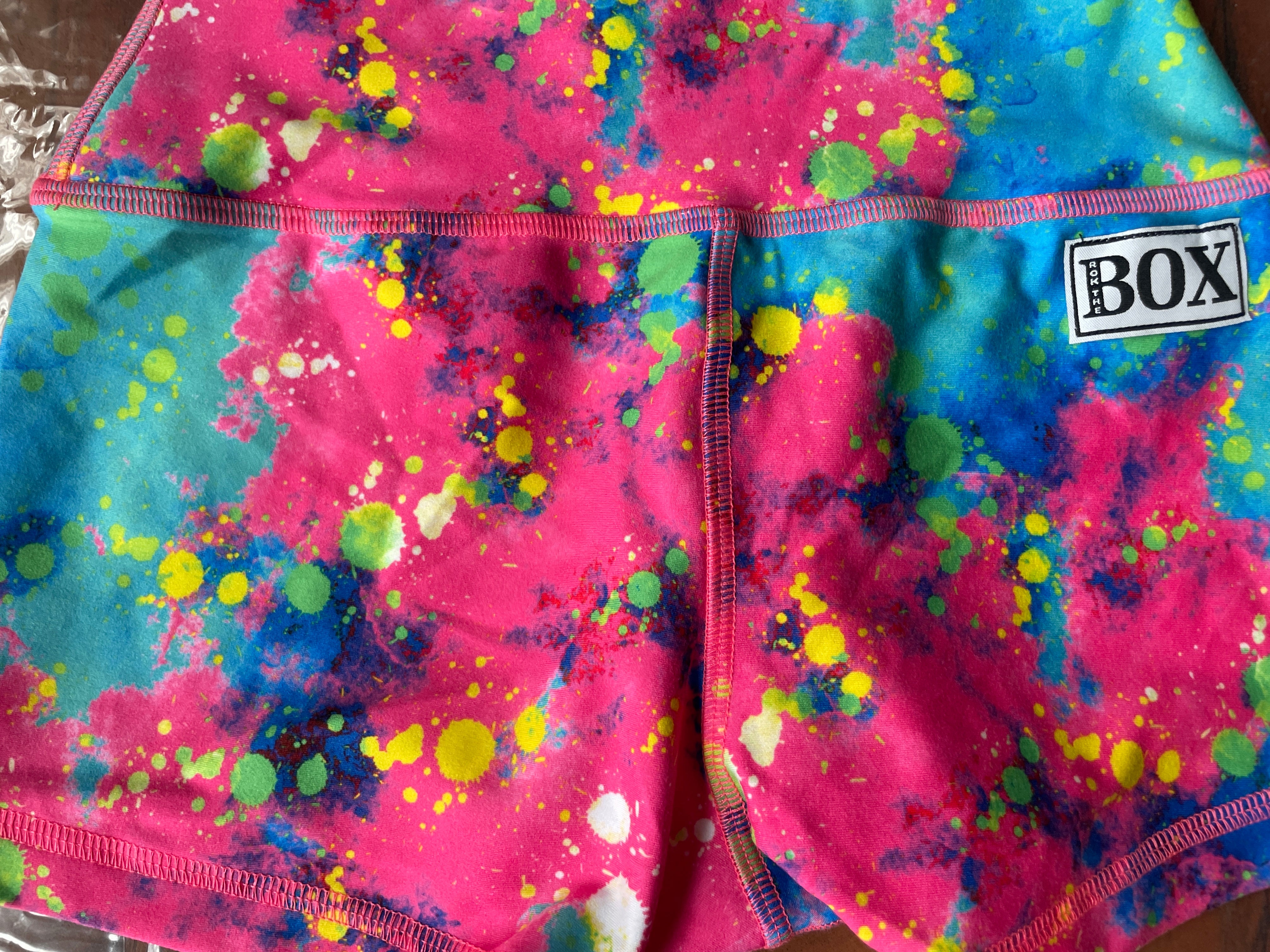 NEON GREEN SPLATTER MIDRISE 2.5"inseam XSMALL- HYBRID FabriC