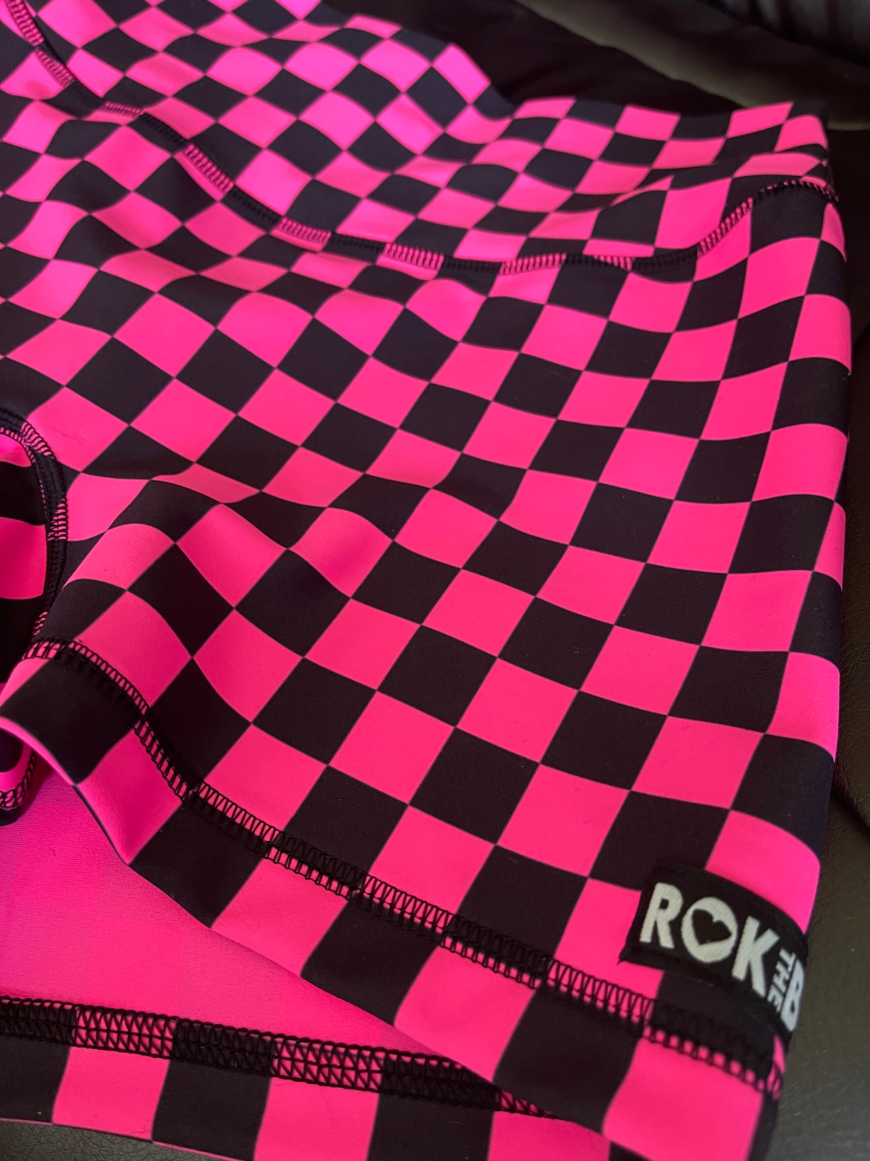 Hot Pink Check Midrise Shorts No Pockets