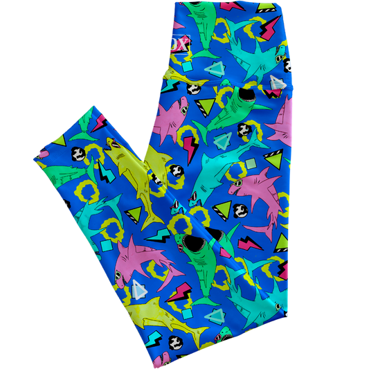 Rad Sharks (Blue) Regular Rise Leggings