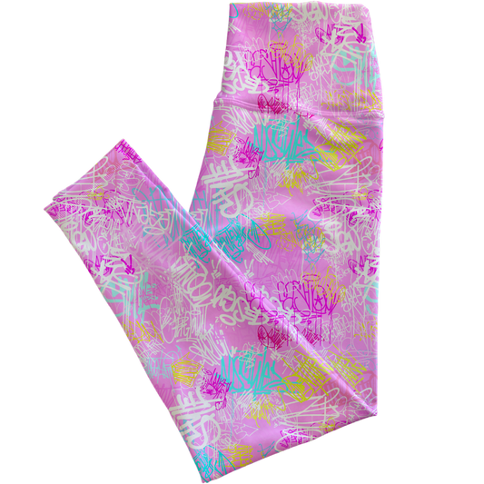 Pink Graffiti Regular Rise Leggings