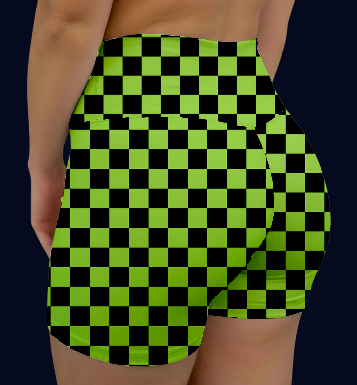 Lime Check Midrise Shorts No Pockets