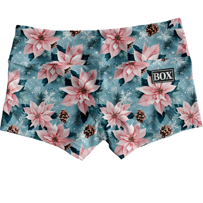 Pink Poinsettias Shorts WITH POCKETS