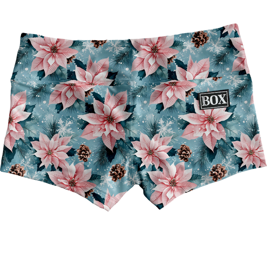 Pink Poinsettias Shorts WITH POCKETS