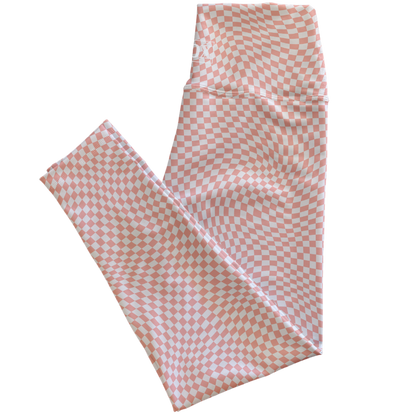 Powder Peach Check Regular Rise Leggings