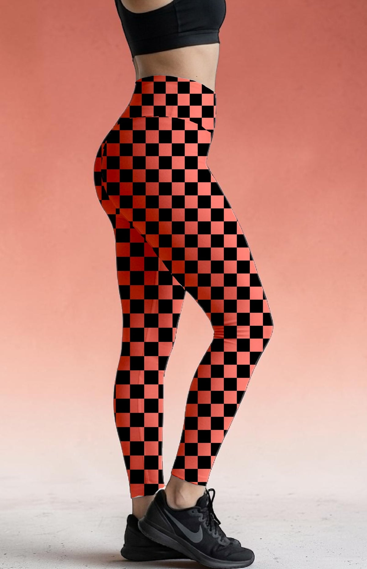 Coral Check ROK Leggings With Pockets