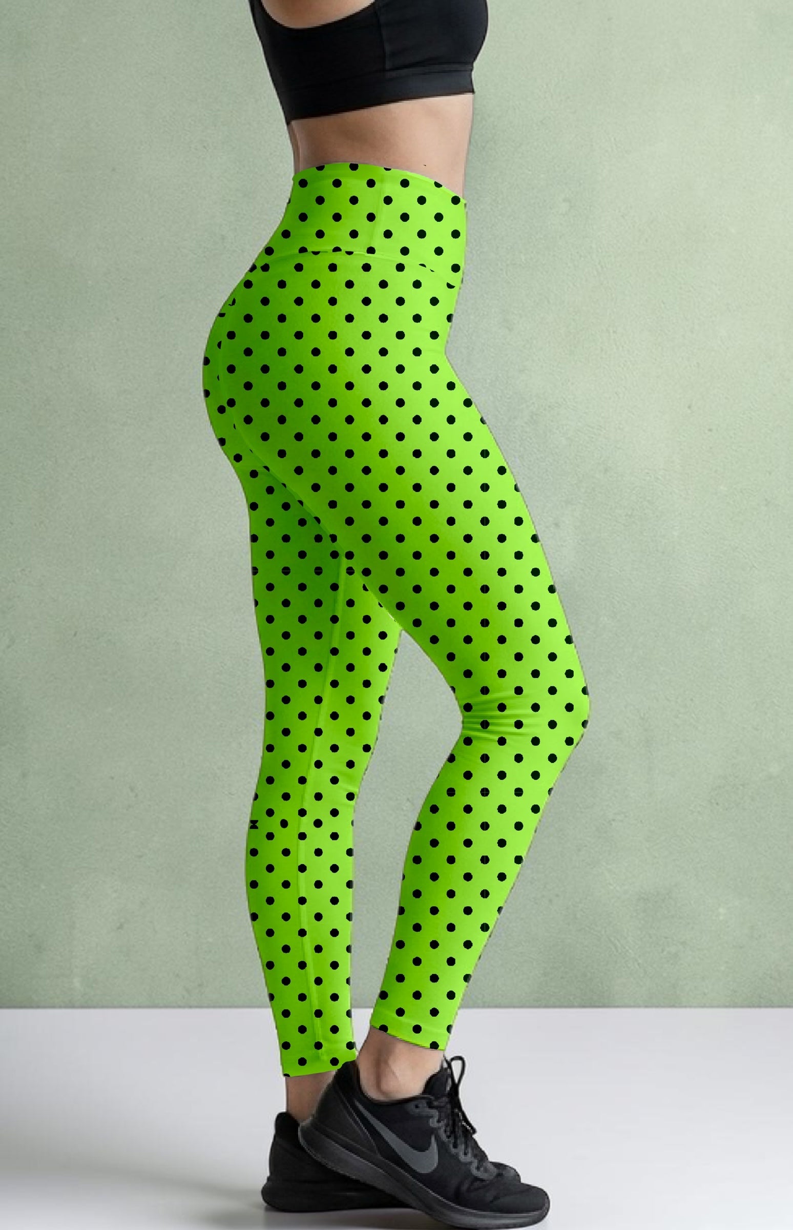 Neon Lime Polka Dots ROK Leggings With Pockets
