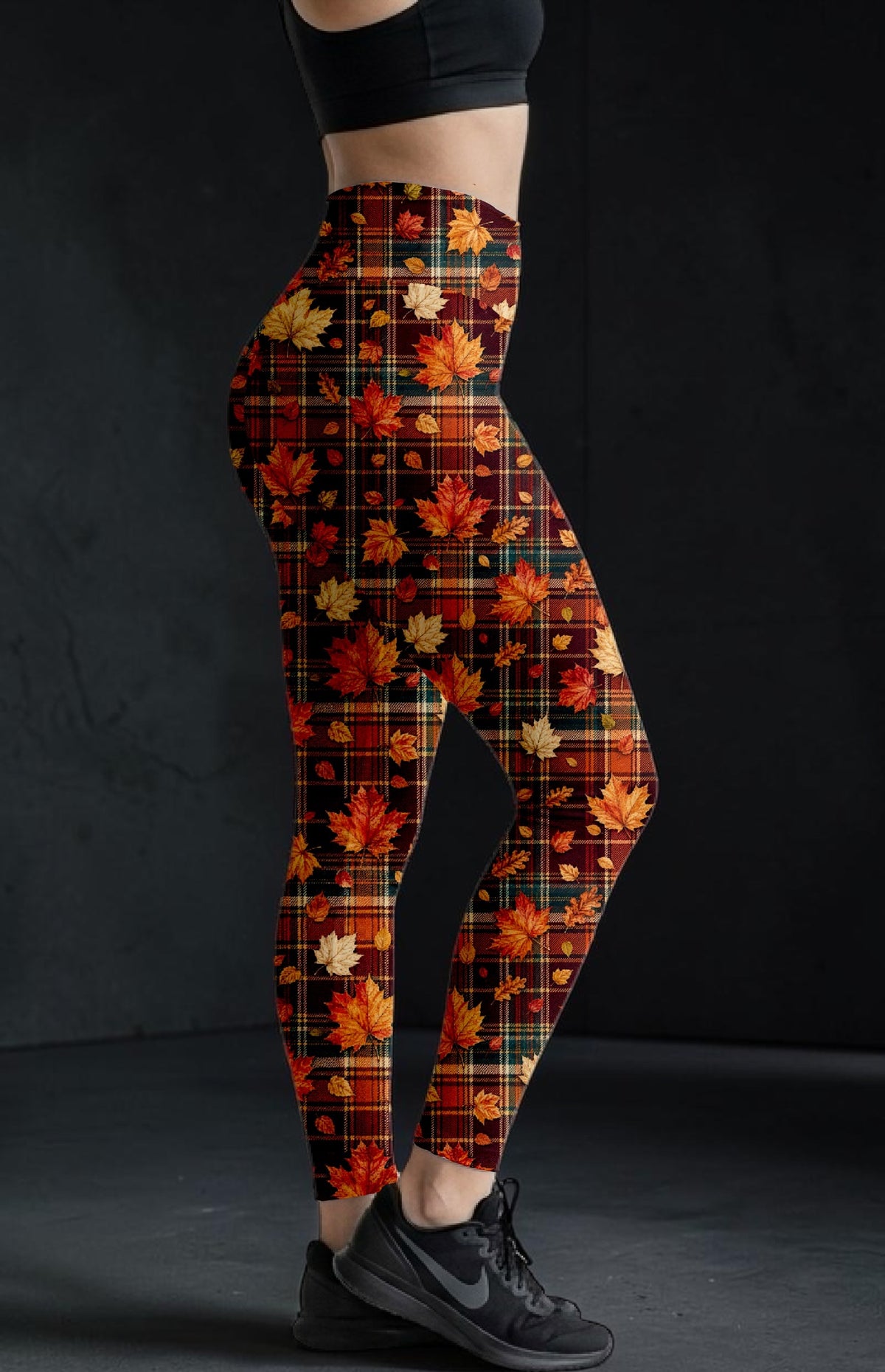 Plaid Leaf ROK Leggings No Pockets